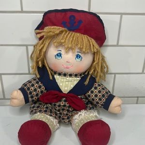 Vintage Dolly Mine Stuffed Plush Doll 13” Anchor Sailor Yarn Hair Girl Doll 1993